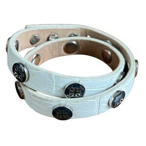 Rustic Cuff Double Wrap White  With Blue Logo Signed Bracelet